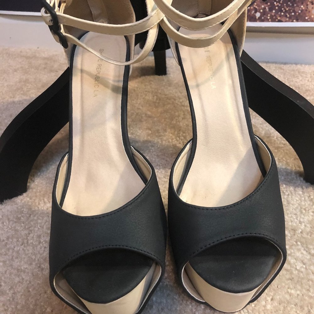 Black and Beige Platform Heels
